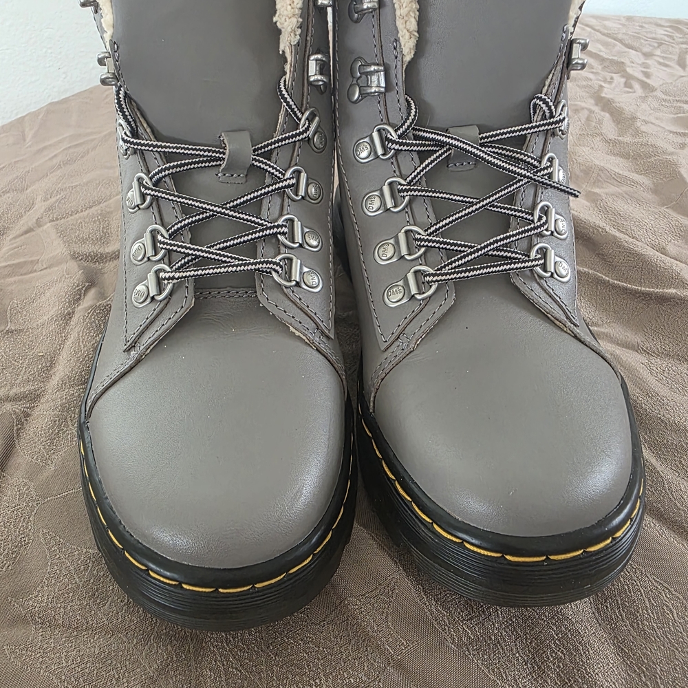 Dr. Martens Gray Combat Boots with Cozy Lining